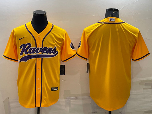 Men's Baltimore Ravens Blank Yellow With Patch Cool Base Stitched Baseball Jersey
